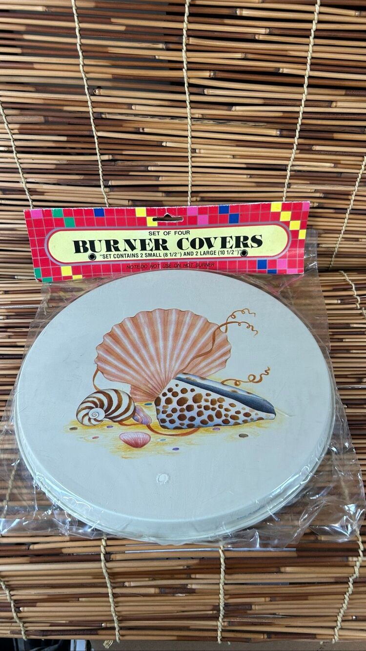 Seashells Nautical Coastal Core Burner Covers NOS 8.5" and 10.5"